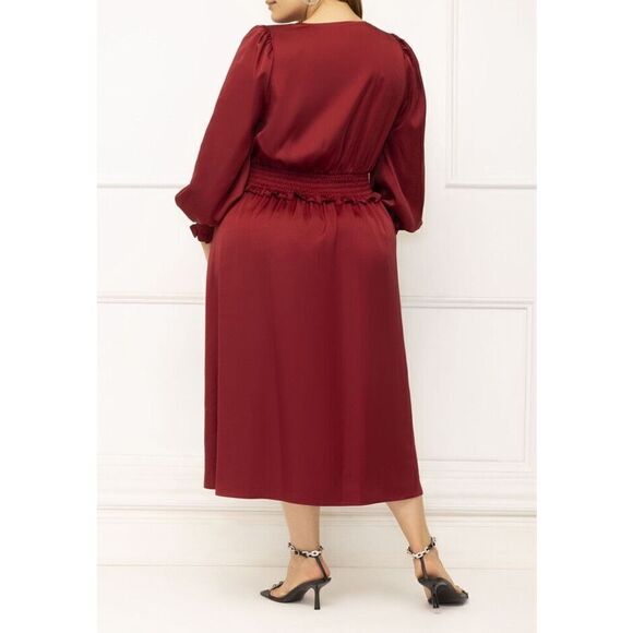 ELOQUII Elements red Smocked Waist Midi Dress Sz 18 - Picture 2 of 8